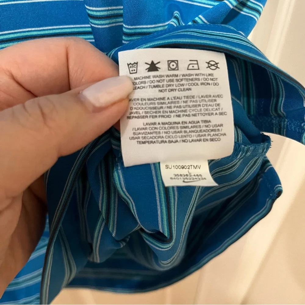 Nike Golf Dri-Fit Golf/Polo Shirt Teal Blue Striped Size L Comfortable Easy Care - Picture 5 of 6